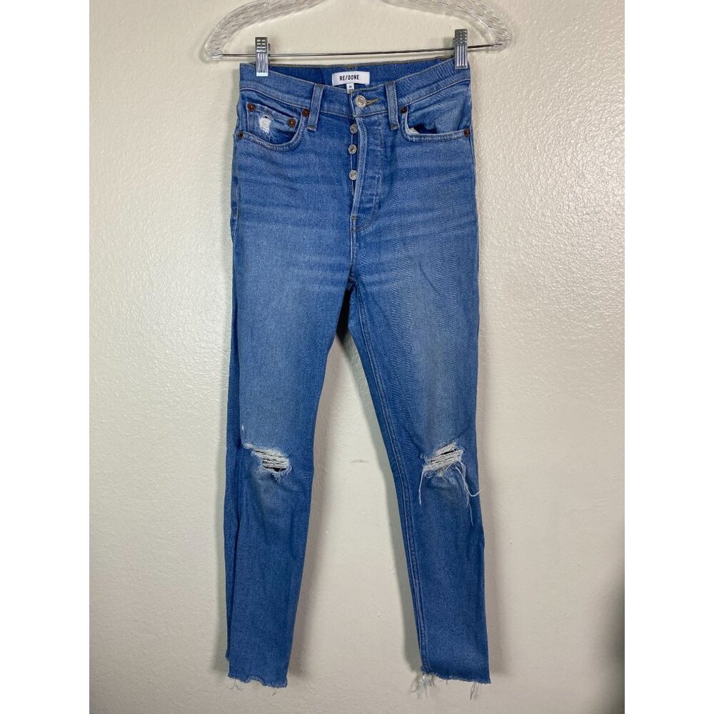 Re/Done Womens High Rise Ankle Button Fly Blue‎ Jeans Size 24 Cotton Distressed